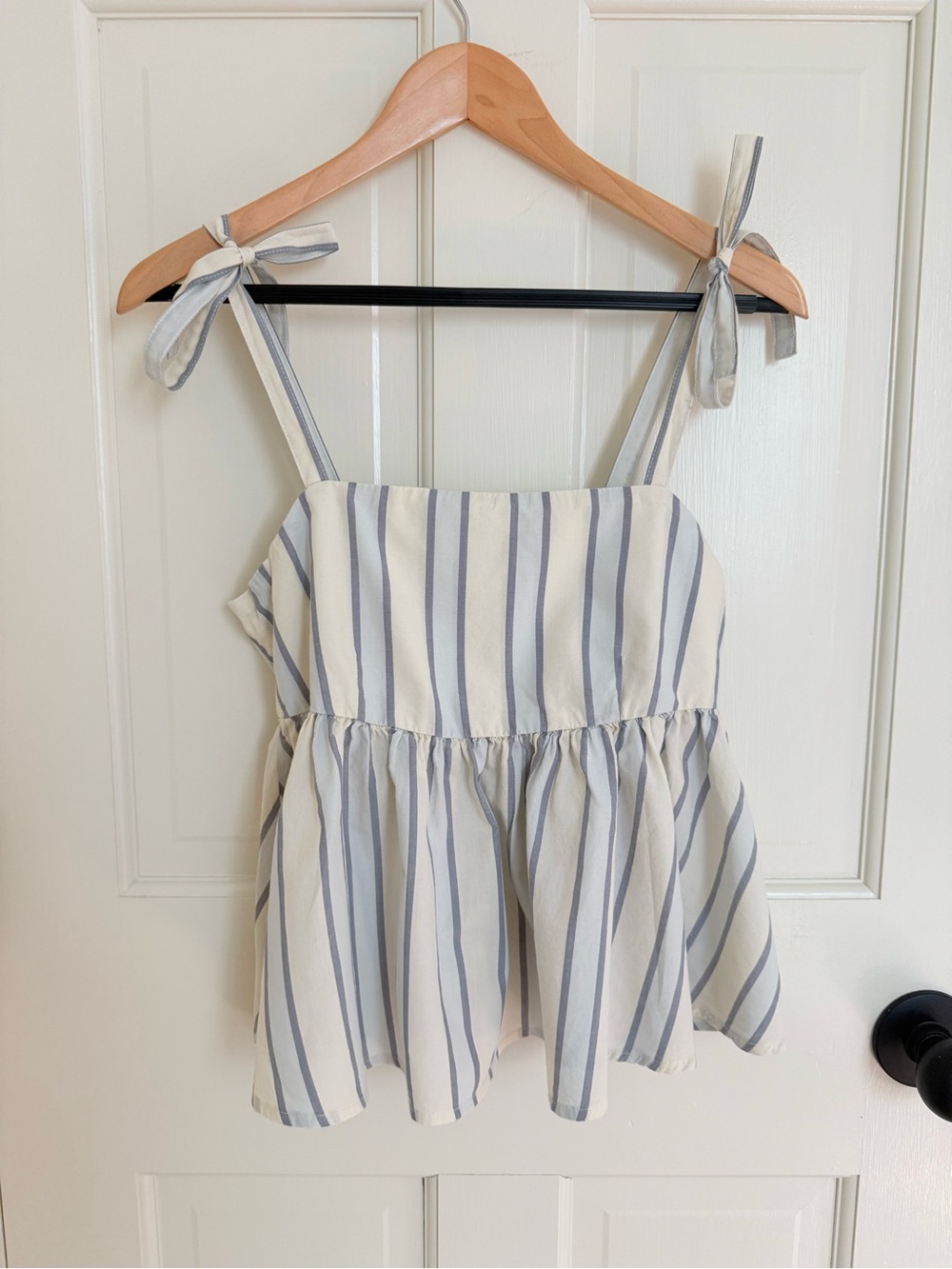 aerie Tie-Shoulder Striped Peplum Top - Cream & Blue